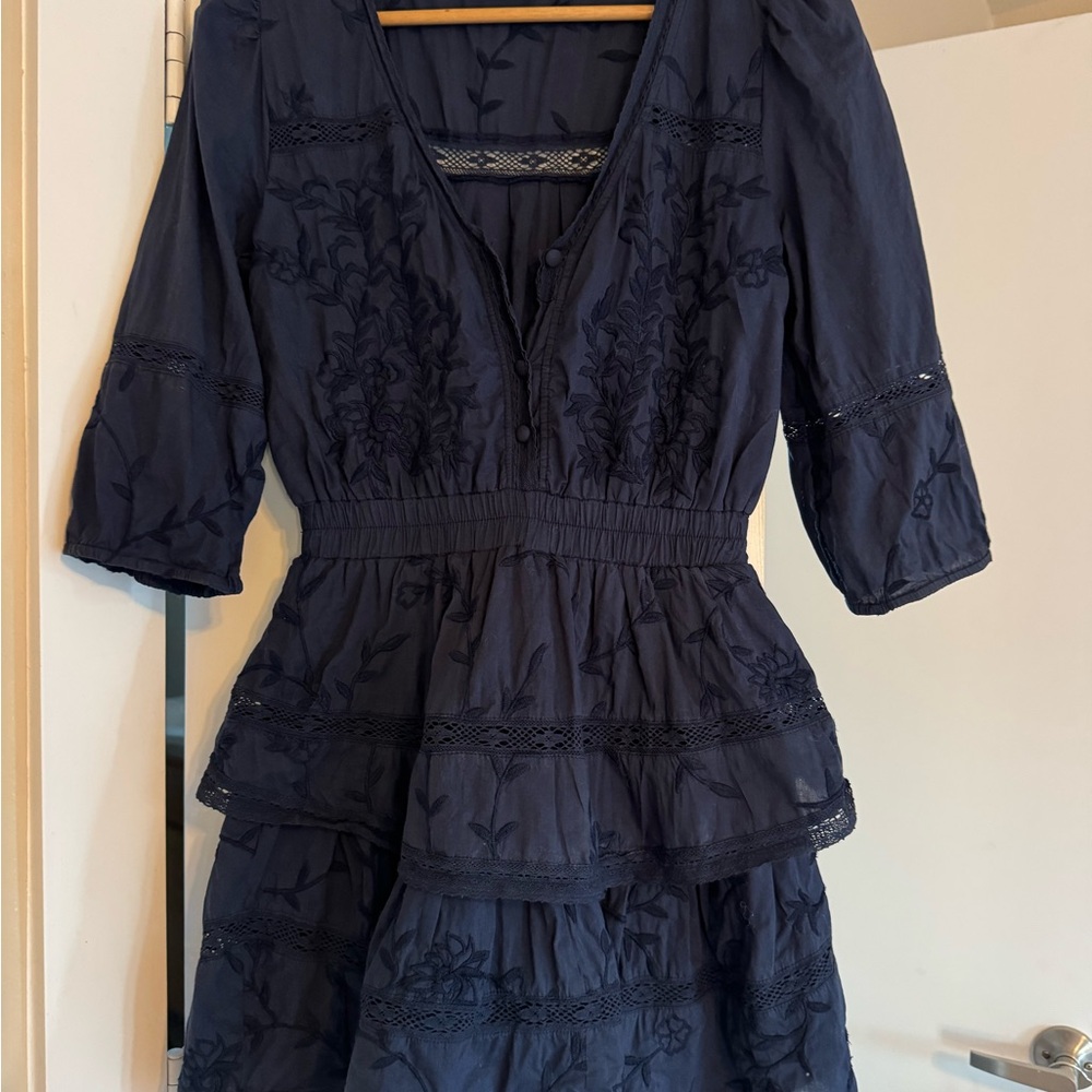 Elegant Navy Blue Embroidered Mini Dress